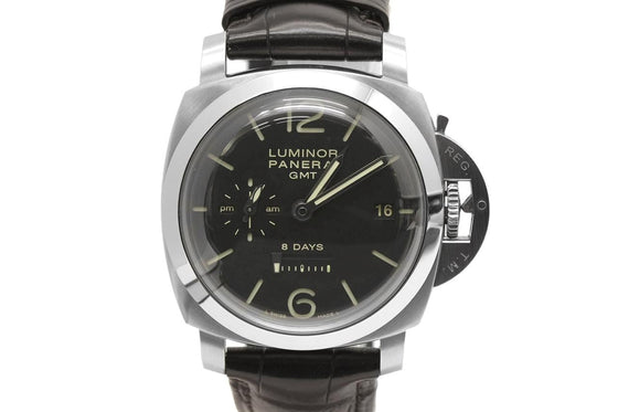 Panerai Luminor 8 Days GMT Stainless Steel 44mm Black Dial Alligator Leather Strap PAM00233 - BRAND NEW