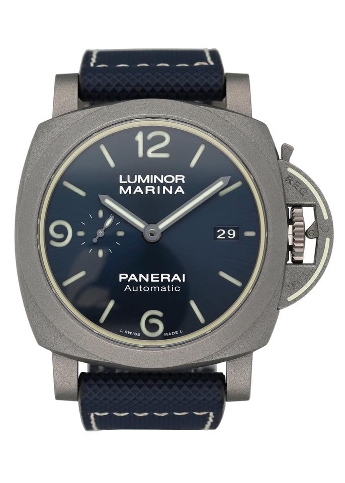 Panerai Luminor Marina Titanium 44mm Blue Dial Sportech? Fabric Rubber Strap PAM01117 - BRAND NEW