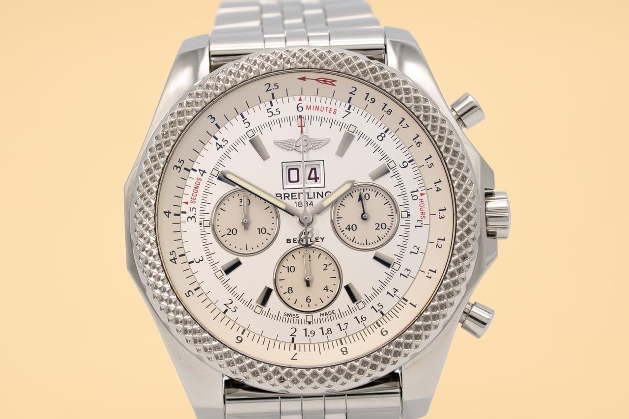Breitling Bentley 6.75 A44364 Men's 48mm White Index Chronograph Stainless Steel BOX PAPERS
