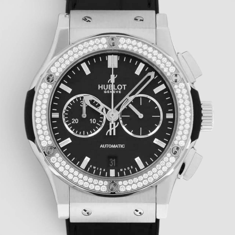 Hublot Classic Fusion Chronograph 541.NE.2010.LR.1104 White Index Diamond Bezel & Titanium Case Leather 45mm BRAND NEW