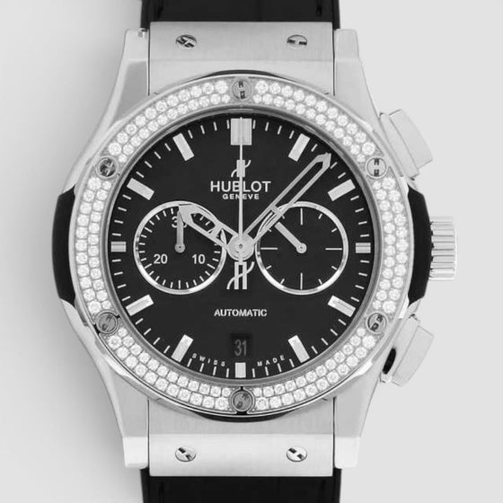Hublot Classic Fusion Chronograph 541.NE.2010.LR.1104 White Index Diamond Bezel & Titanium Case Leather 42mm BRAND NEW