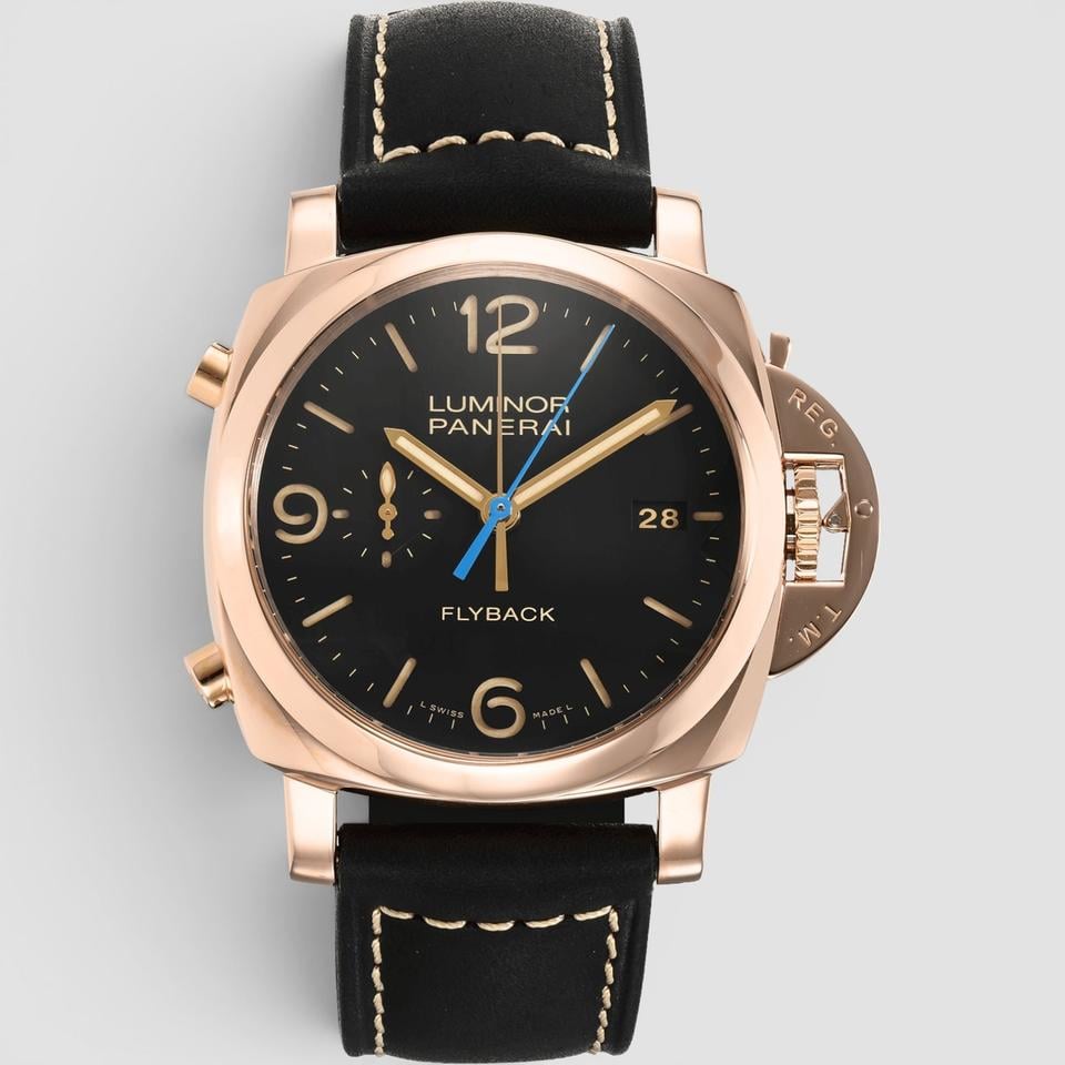 Panerai Luminor Chrono Flyback Gold with Copper Black Dial Alligator Leather Strap 44mm PAM00525 - BRAND NEW