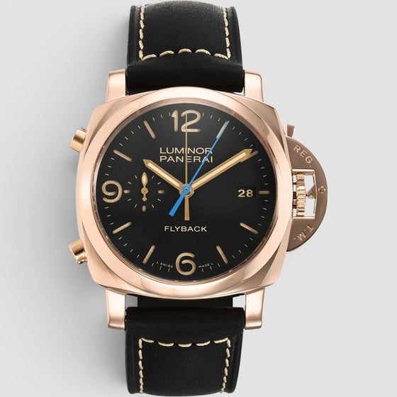 Panerai Luminor Chrono Flyback Gold with Copper Black Dial Alligator Leather Strap 44mm PAM00525 - BRAND NEW