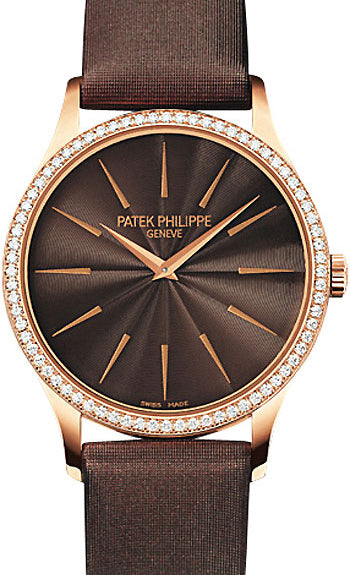Patek Philippe Calatrava Ladies Rose Gold 33mm Brown Dial Diamond Set Leather Manual 4897R-001 - BRAND NEW