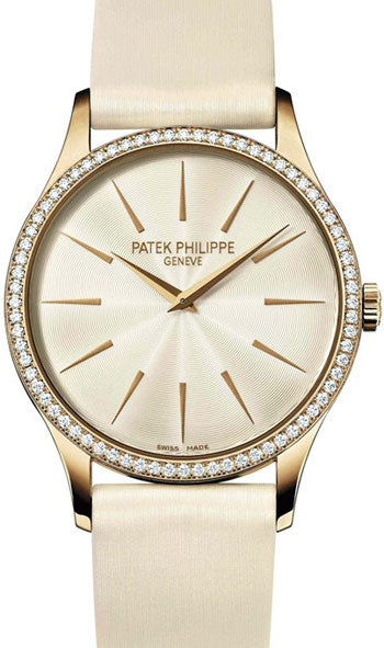Patek Philippe Calatrava Ladies Rose Gold Diamond 33mm Cream Dial Leather Manual 4897R-010 - BRAND NEW