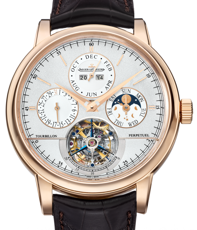 Jaeger-LeCoultre Calibre 985 Master Grande Tradition Tourbillon Cylindrique Quanti?me Perp?tuel 5042420 Silver Index Rose Gold Leather 42mm Automatic - BRAND NEW