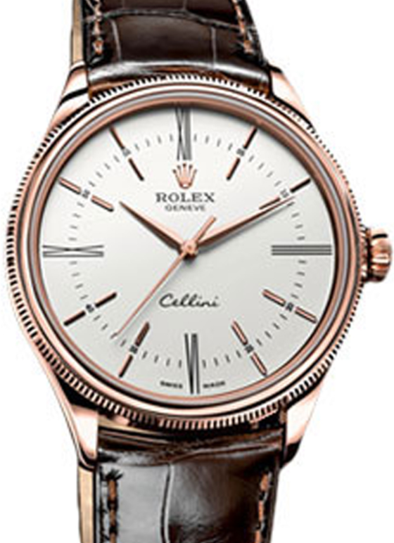 Rolex Cellini Time 39 mm 50505-WHT Rose Gold White