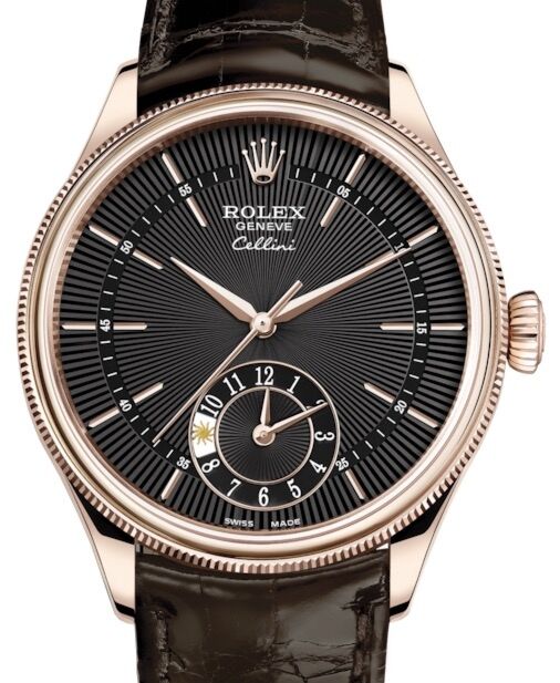 Rolex Cellini Dual Time 39 mm 50525-0010 Rose Gold Black