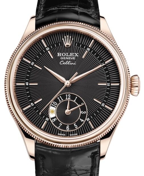 Rolex Cellini Dual Time 39 mm 50525-0011 Rose Gold Black