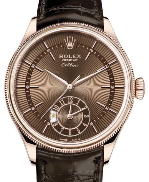 Rolex Cellini Dual Time 39 mm 50525-0015 Rose Gold Brown