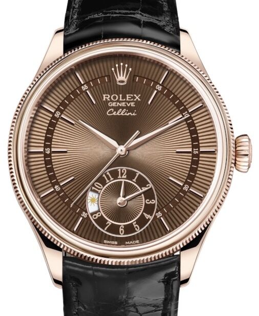Rolex Cellini Dual Time 39 mm 50525-0016 Rose Gold Brown