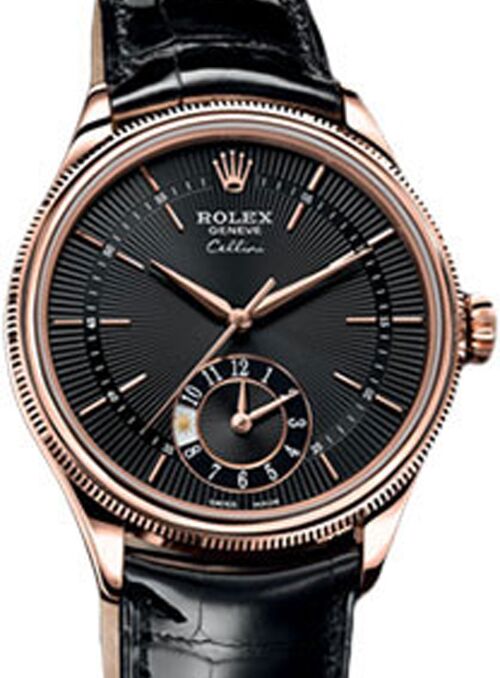 Rolex Cellini Dual Time 39 mm 50525-BLK Rose Gold Black