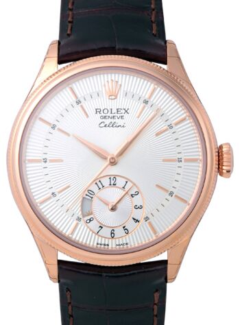 Rolex Cellini Dual Time 39 mm 50525-SLV Rose Gold Silver