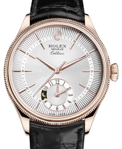Rolex Cellini Dual Time 39 mm 50525SSBL Rose Gold Silver