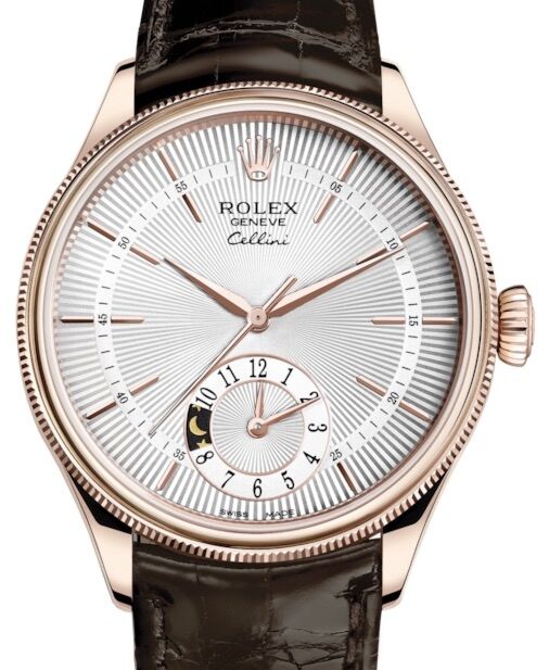 Rolex Cellini Dual Time 39 mm 50525SSBR Rose Gold Silver