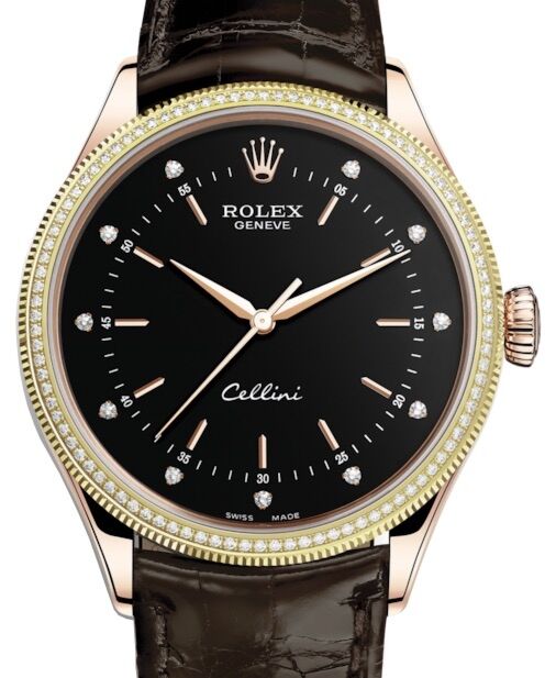 Rolex Cellini Time 39 mm 50605RBR-0013 Rose Gold/Diamonds Black