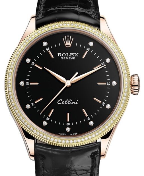 Rolex Cellini Time 39 mm 50605RBR-0014 Rose Gold/Diamonds Black