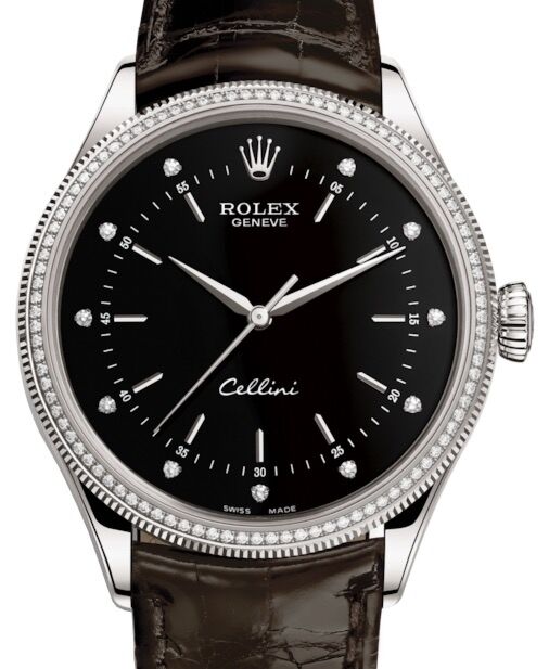 Rolex Cellini Time 39 mm 50609RBR-0007 White Gold/Diamonds Black