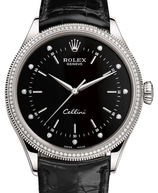 Rolex Cellini Time 39 mm 50609RBR-0010 White Gold/Diamonds Black