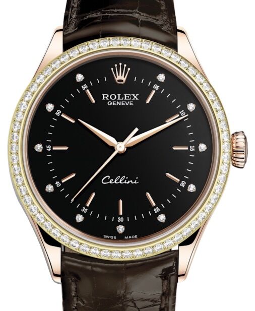 Rolex Cellini Time 39 mm 50705RBR-0013 Rose Gold/Diamonds Black