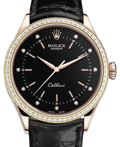 Rolex Cellini Time 39 mm 50705RBR-0014 Rose Gold/Diamonds Black