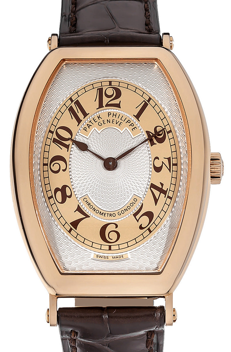 Patek Philippe 5098R-001 Gondolo 32 x 42mm Gold Guilloche Arabic Rose Gold Leather Manual BRAND NEW