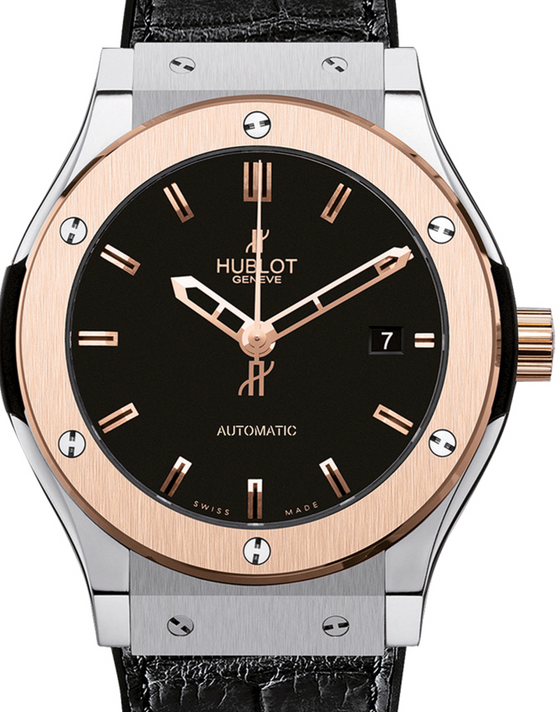 Hublot Classic Fusion 511.NO.1180.LR Black Index Fixed Rose Gold Bezel & Titanium Leather 45mm BRAND NEW