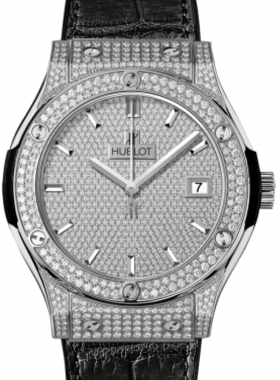 Hublot Classic Fusion 511.NX.9010.LR.1704 Diamond Paved Diamond Set Case Titanium & Leather 45mm BRAND NEW