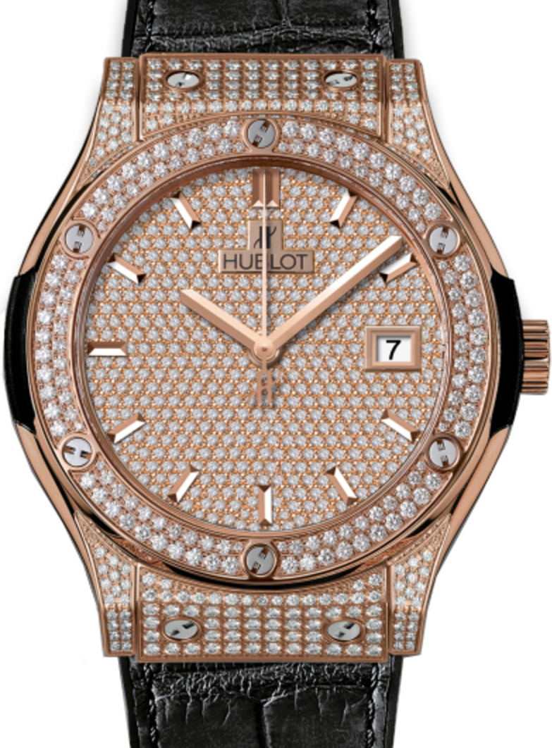 Hublot Classic Fusion 511.OX.9010.LR.1704 Diamond Paved Diamond Set Case Rose Gold & Leather 45mm BRAND NEW