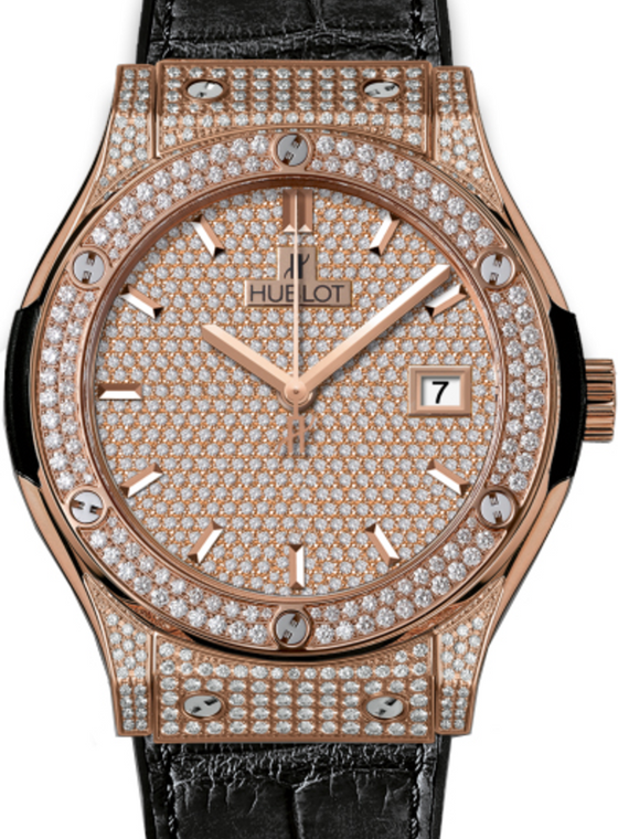 Hublot Classic Fusion 511.OX.9010.LR.1704 Diamond Paved Diamond Set Case Rose Gold & Leather 45mm BRAND NEW