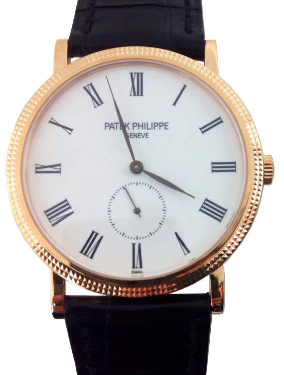 Patek Philippe 5116R-001 Calatrava 36mm White Roman Hobnail Rose Gold Leather