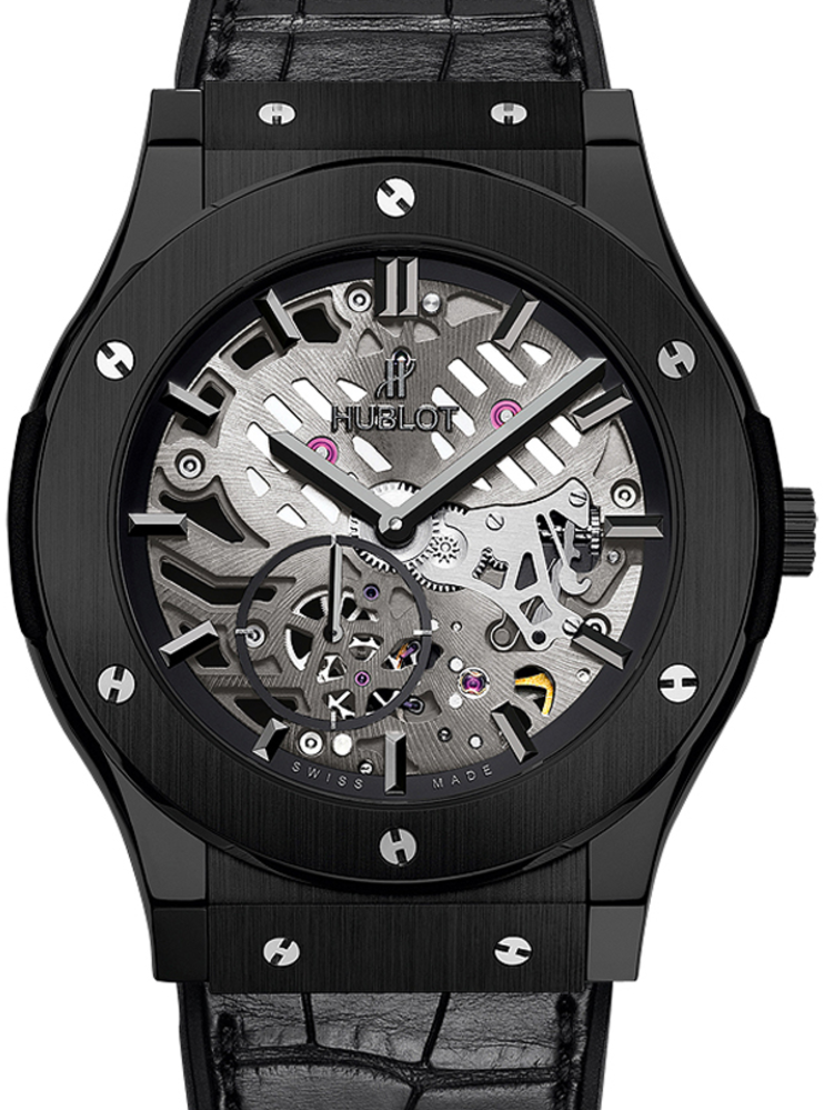 Hublot Classic Fusion Classico 515.CM.0140.LR Skeleton Index Black Ceramic & Leather 45mm BRAND NEW