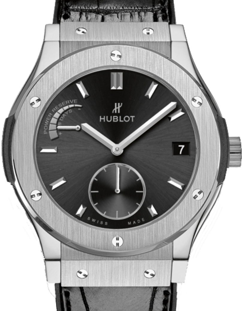 Hublot Classic Fusion Power Reserve 516.NX.1470.LR Black Index Titanium & Leather 45mm BRAND NEW