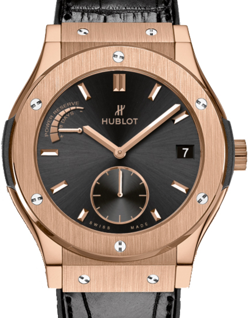 Hublot Classic Fusion Power Reserve 516.OX.1480.LR Black Index Rose Gold & Leather 45mm BRAND NEW