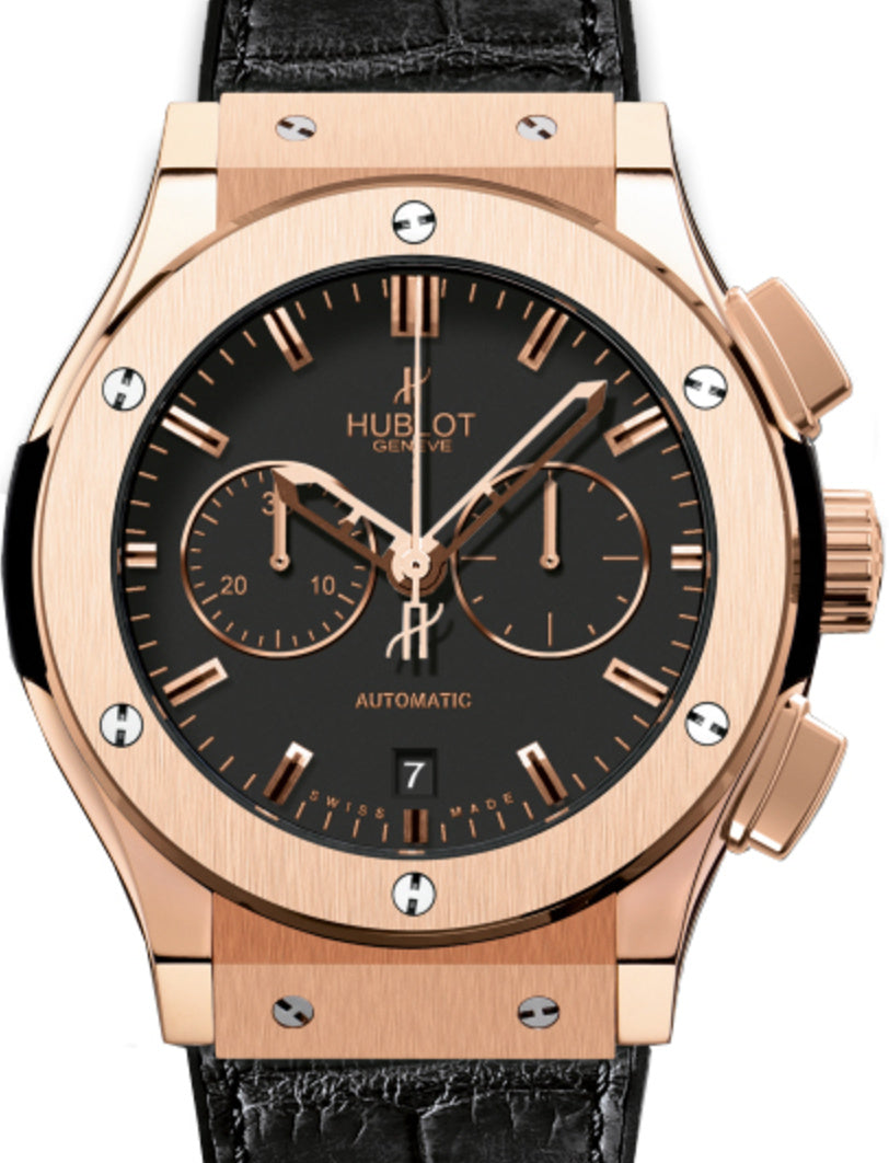 Hublot Classic Fusion Chronograph 521.OX.1180.LR Black Index Rose Gold & Leather 45mm BRAND NEW