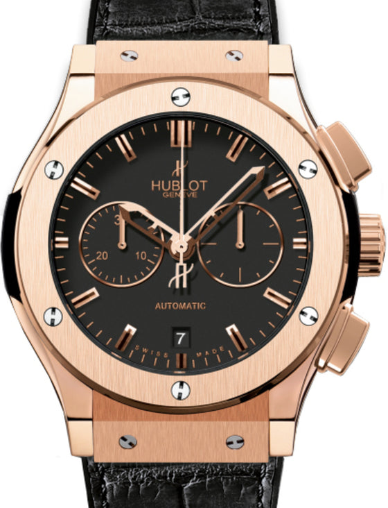 Hublot Classic Fusion Chronograph 521.OX.1180.LR Black Index Rose Gold & Leather 45mm BRAND NEW