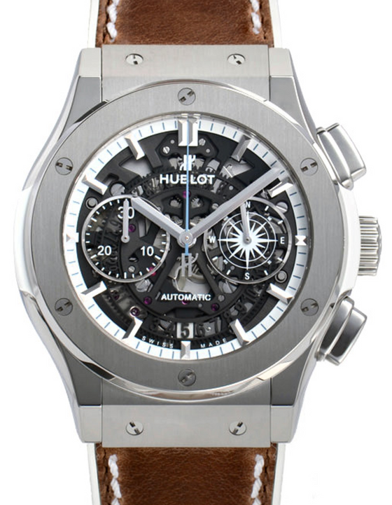 Hublot Classic Fusion Aerofusion 525.NX.0129.VR.LGO16 Skeleton Index Titanium & Brown Leather 45mm BRAND NEW
