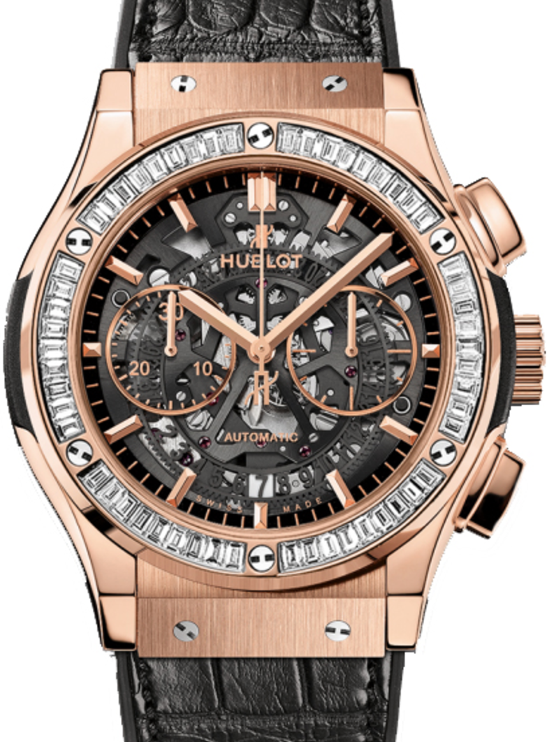 Hublot Classic Fusion Aerofusion 525.OX.0180.LR.1904 Skeleton Index Diamond Bezel & Rose Gold Case Leather 45mm BRAND NEW