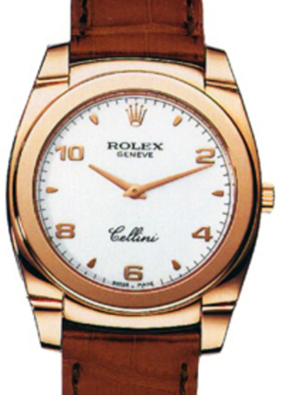 Rolex Cellini Cestello 26mm 5310-5 Rose Gold White Dial Leather Strap Smooth Bezel