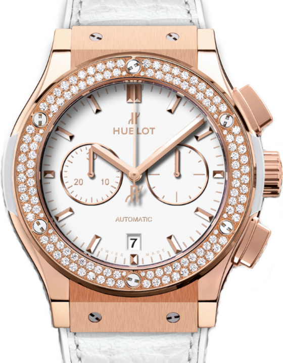 Hublot Classic Fusion Chronograph 541.OE.2080.LR.1104 White Index Diamond Bezel & Rose Gold Case Leather 42mm BRAND NEW