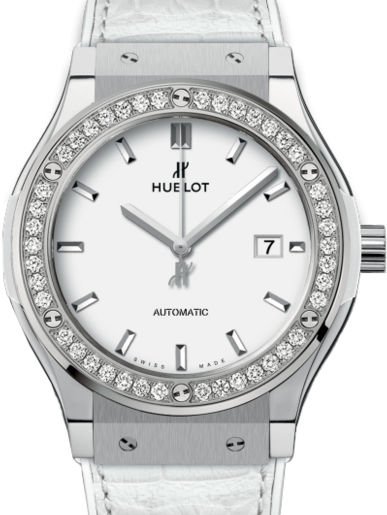 Hublot Classic Fusion 542.NE.2010.LR.1204 White Index Diamond Bezel & Titanium Case Leather 42mm BRAND NEW