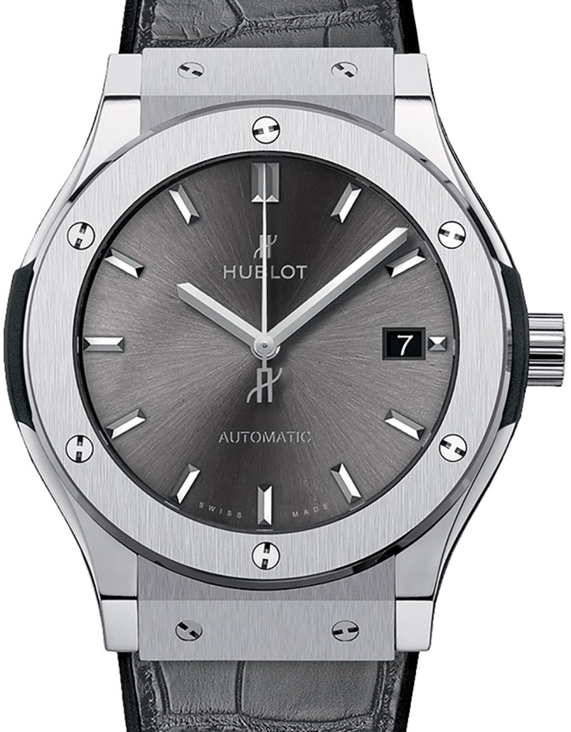 Hublot Classic Fusion 3-Hands Titanium 42mm Grey Dial Rubber and Alligator Leather Straps 542.NX.7071.LR - BRAND NEW