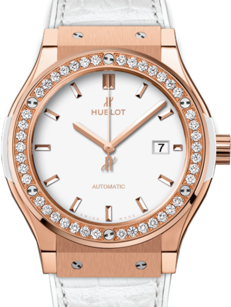 Hublot Classic Fusion 542.OE.2080.LR.1204 White Index Diamond Bezel & Rose Gold Case Leather 42mm BRAND NEW