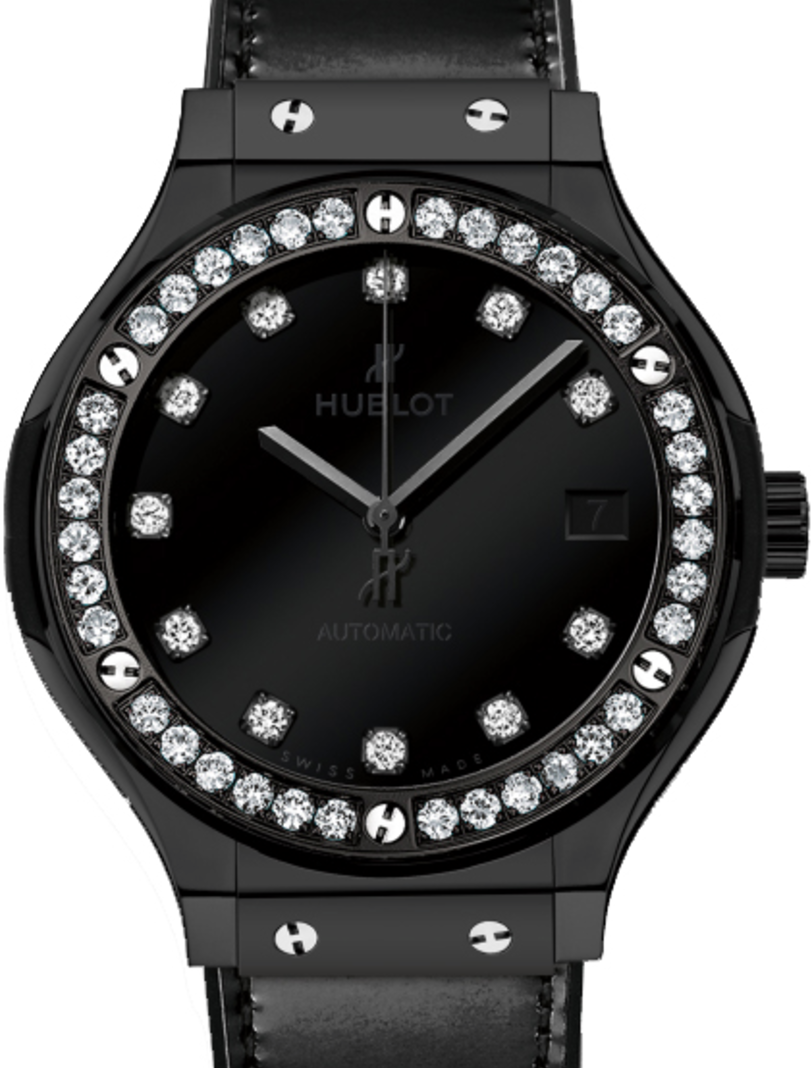 Hublot Classic Fusion Shiny 565.CX.1210.VR.1204 Black Dial Diamond Bezel Black Ceramic & Leather 38mm BRAND NEW
