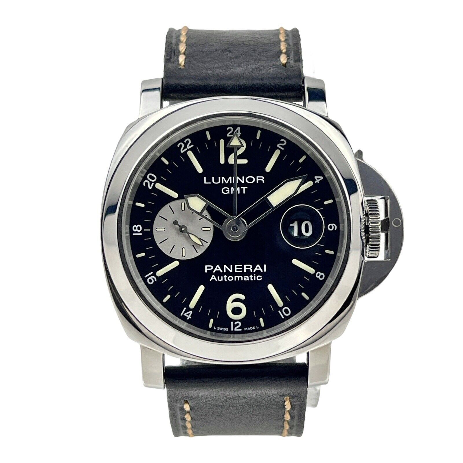 Panerai Luminor GMT Steel 44mm Black Dial Leather Strap PAM01088 - BRAND NEW