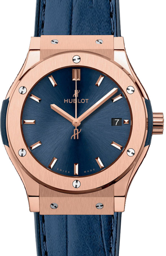 Hublot Classic Fusion 581.OX.7180.LR Blue Index Rose Gold & Leather 33mm BRAND NEW