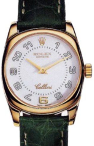 Rolex Cellini Danaos 39mm 6229-8 Yellow Gold White Arabic Green Leather Smooth Bezel