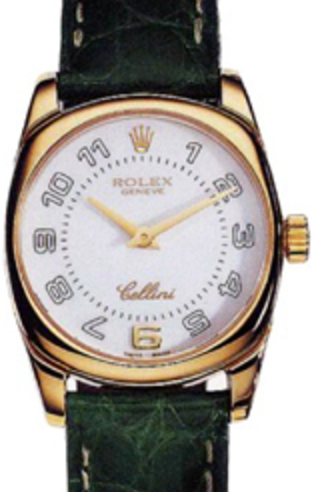 Rolex Cellini Danaos 39mm 6229-8 Yellow Gold White Arabic Green Leather Smooth Bezel