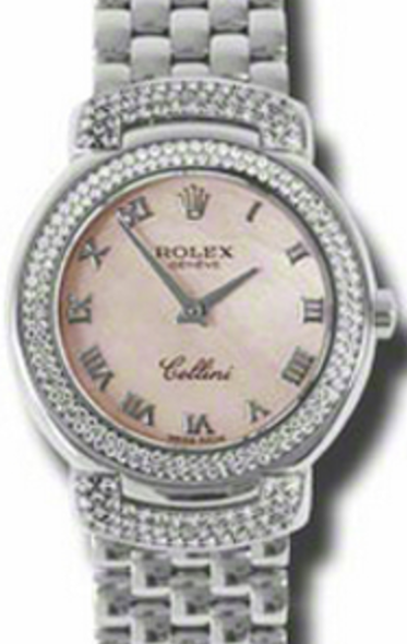 Rolex Cellini Cellissima 6671-9 White Gold Pink Dial Diamond Bezel Roman Quartz