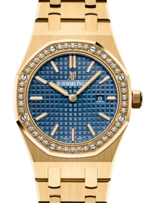 Audemars Piguet Royal Oak 33 mm 67651BA.ZZ.1261BA.02 Yellow Gold/Diamonds Blue